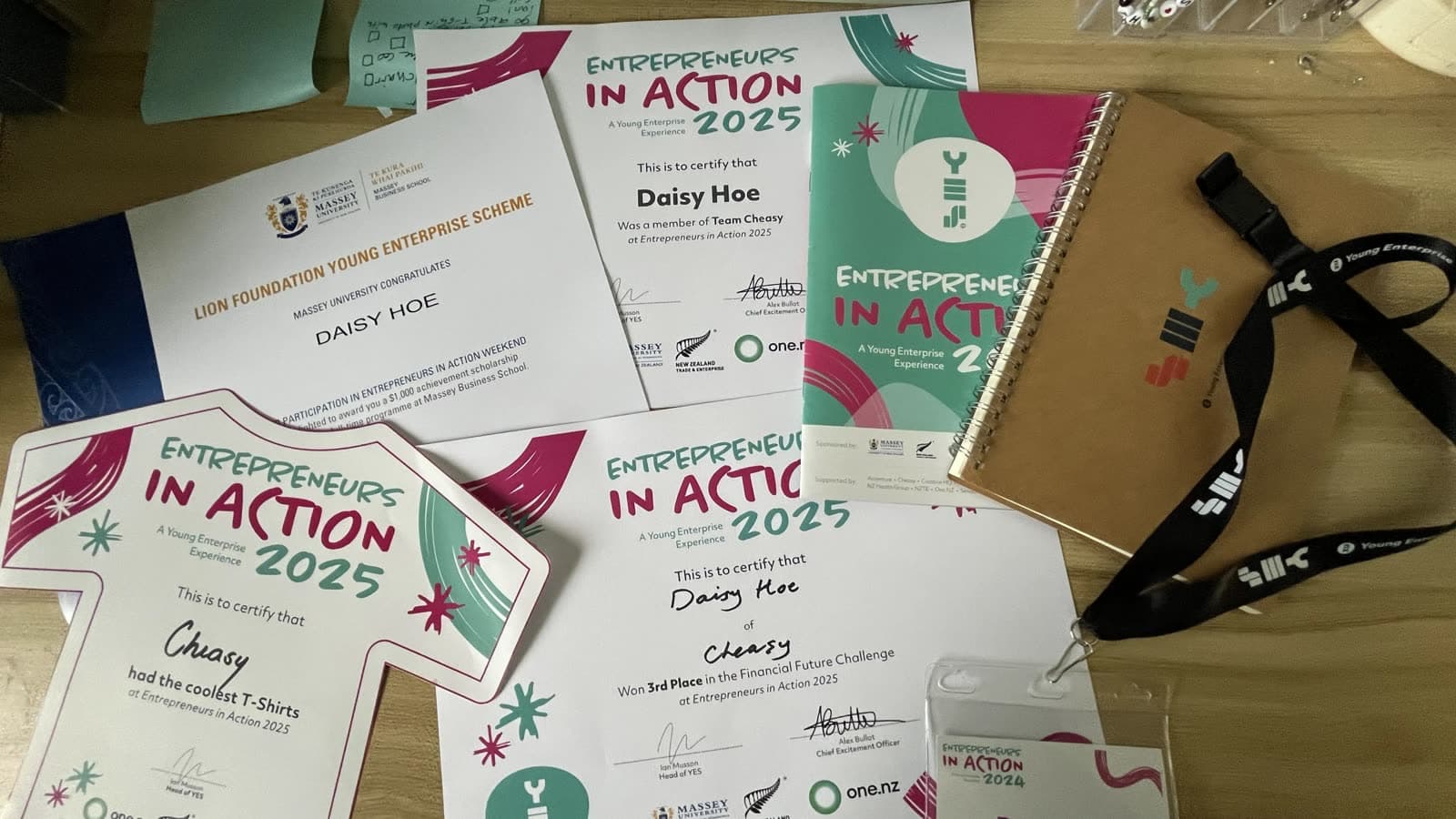 Young Enterprise Scheme certificates and event materials awarded to Daisy Hoe