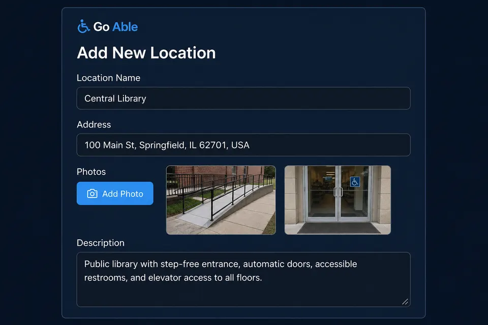 Add New Location form with Photos section and Add Photo button