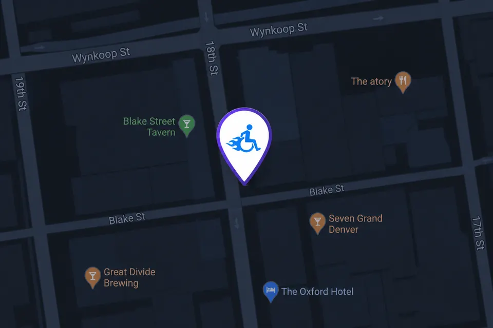 Map with a Go Able teardrop drop pin marker