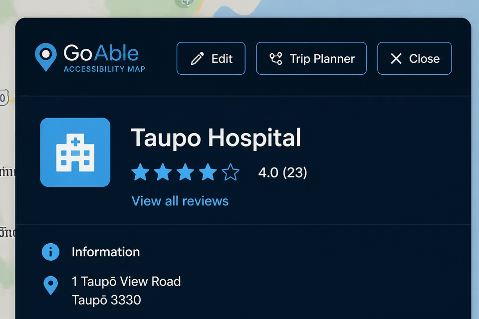 Location panel header showing Edit, Trip Planner, and Close buttons